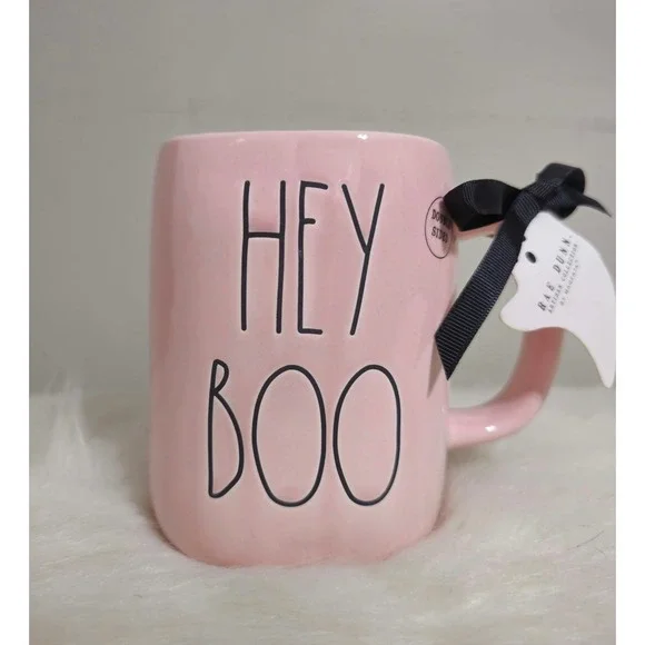 Rae Dunn Hey Boo Pink Halloween Skeleton Heart Coffee Mug Cup 2025 NWT - Picture 2 of 3